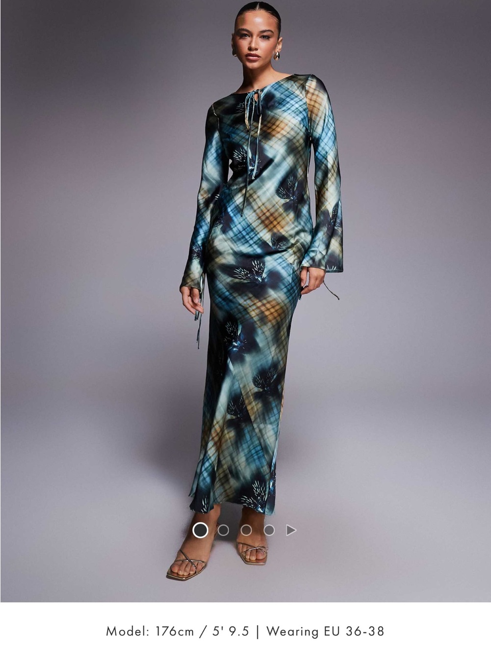 ASOS Daska satin maxi dress in cobalt blue abstract tartan print
